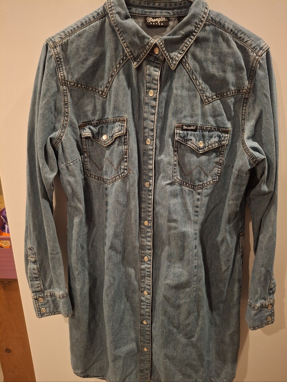 Wrangler Retro Light Blue Denim Western Button-Front Dress